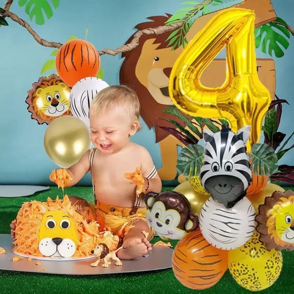 Golden_Birthday_Party_Decorations_|_For_Kids_|_Monkey_Zoo_Animal_Theme_Foil_Balloons_(19_Pcs)_(Number_4)