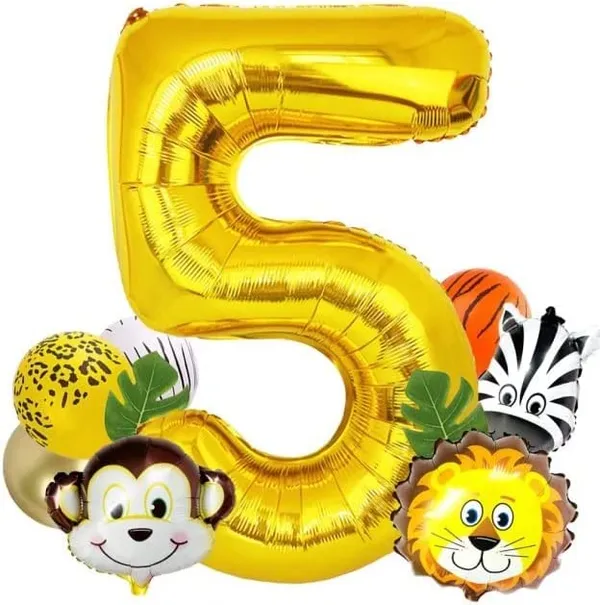 Golden_Birthday_Party_Decorations_|_For_Kids_|_Monkey_Zoo_Animal_Theme_Foil_Balloons_(19_Pcs)_(Number_5)