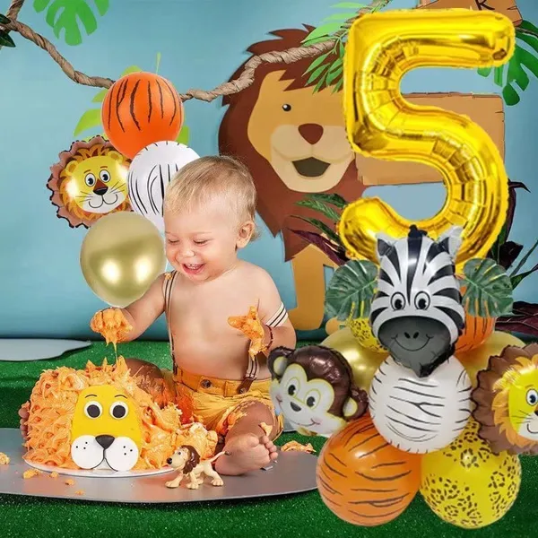 Golden_Birthday_Party_Decorations_|_For_Kids_|_Monkey_Zoo_Animal_Theme_Foil_Balloons_(19_Pcs)_(Number_5)