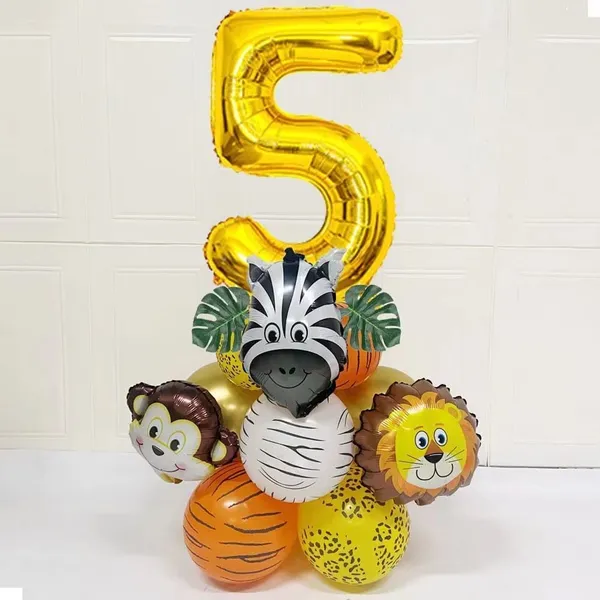 Golden_Birthday_Party_Decorations_|_For_Kids_|_Monkey_Zoo_Animal_Theme_Foil_Balloons_(19_Pcs)_(Number_5)