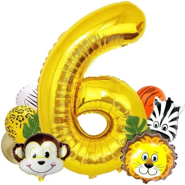 Golden_Birthday_Party_Decorations_Kids_Monkey_Zoo_Animal_Theme_Foil_Balloons_(19_Pcs)_(Number_6)
