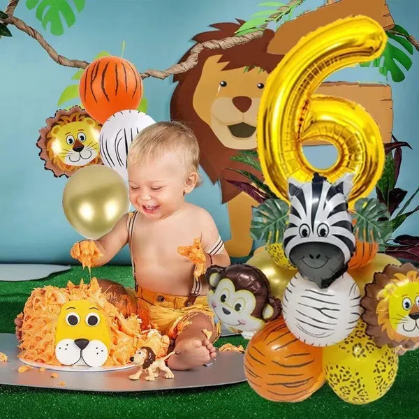 Golden_Birthday_Party_Decorations_Kids_Monkey_Zoo_Animal_Theme_Foil_Balloons_(19_Pcs)_(Number_6)