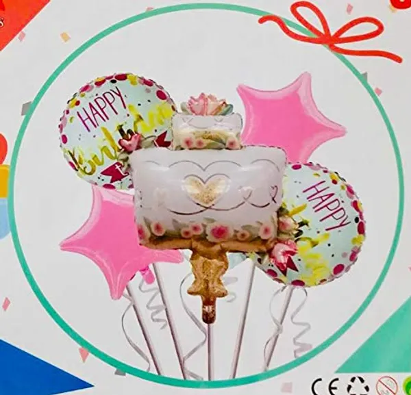 Pink_1_Big_Cake_Foil_Balloon_With_2_Star_&_2_Happy_Birthday_Foil_Balloon