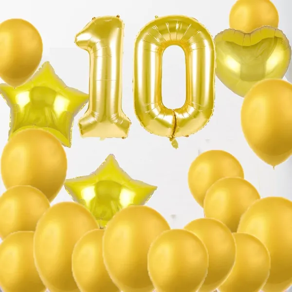 Golden_10Th_Birthday_Party_Decorations_|_Curtains_Latex_And_Confetti_Balloons_|_Number_Foil_Balloons_(32_Inch)