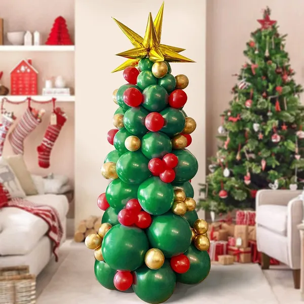 Multicolor_Latex_Xmas_Tree_Balloons_With_Starburst_Balloons_|_For_Christmas_Decorations_(137_Pcs)