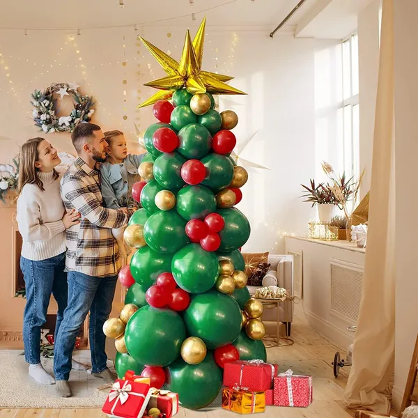 Multicolor_Latex_Xmas_Tree_Balloons_With_Starburst_Balloons_|_For_Christmas_Decorations_(137_Pcs)