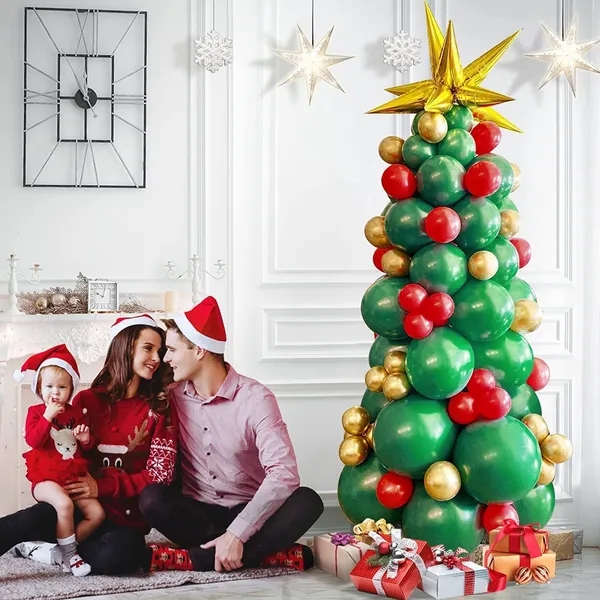 Multicolor_Latex_Xmas_Tree_Balloons_With_Starburst_Balloons_|_For_Christmas_Decorations_(137_Pcs)