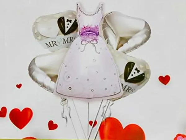 Multicolor_1_Large_Dress_Foil_Balloon_&_4_Silver_Heart_Mr_&_Mrs_Foil_Balloon