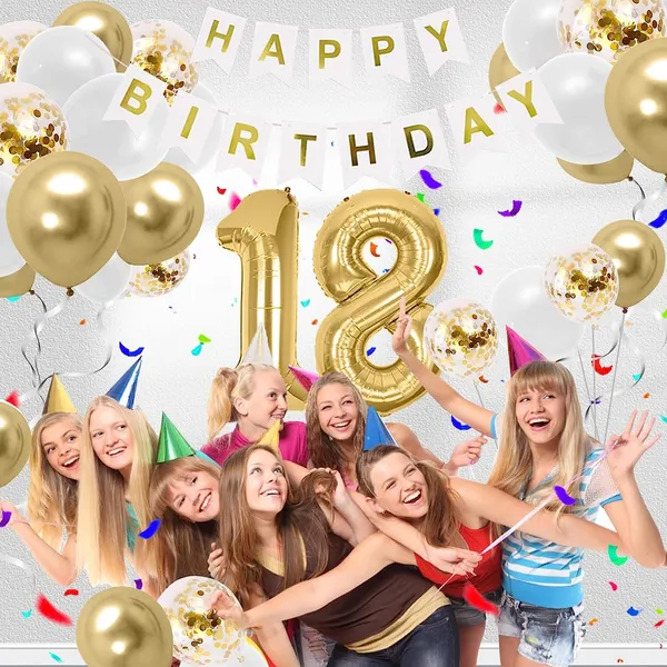 White_&_Gold_Large_Number_Balloons_Set_|_For_Birthday_Decorations_(18Th_Birthday)