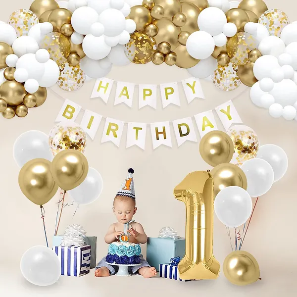 White_&_Gold_Large_Number_Balloons_Set_|_For_Birthday_Decorations_(1St_Birthday)