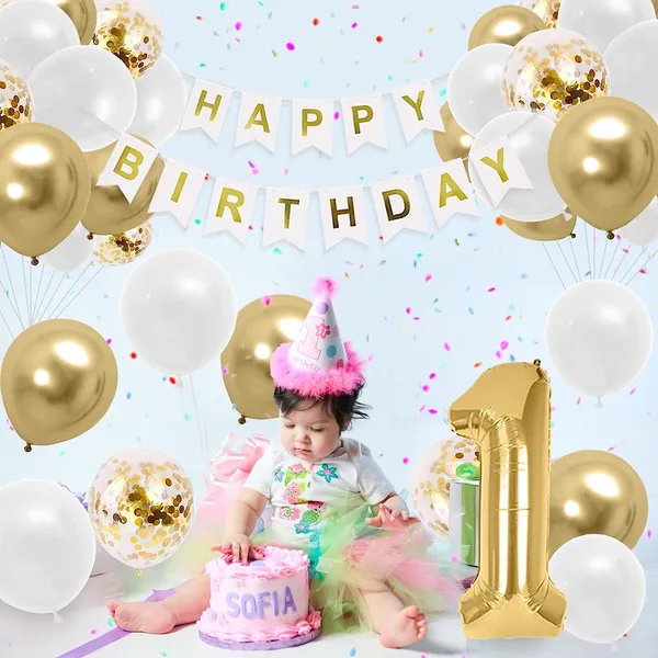 White_&_Gold_Large_Number_Balloons_Set_|_For_Birthday_Decorations_(1St_Birthday)