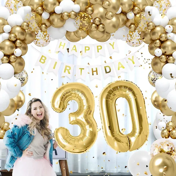 White_&_Gold_Large_Number_Balloons_Set_|_For_Birthday_Decorations_(30Th_Birthday)