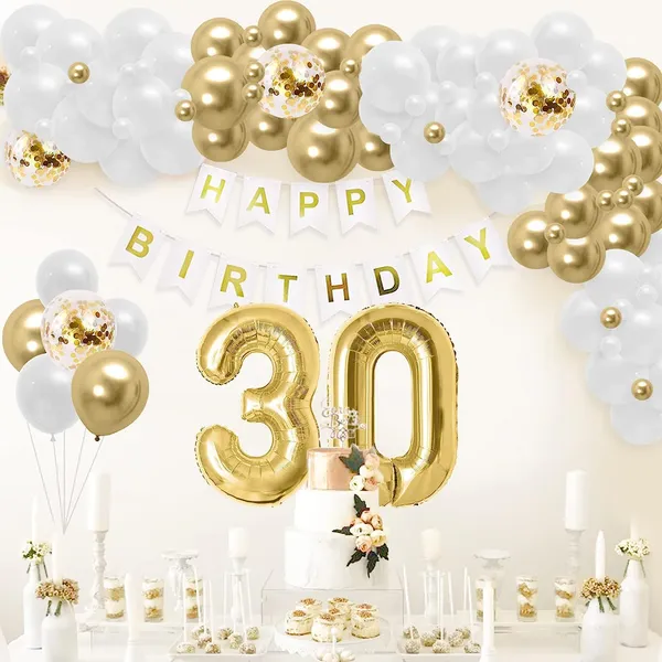 White_&_Gold_Large_Number_Balloons_Set_|_For_Birthday_Decorations_(30Th_Birthday)
