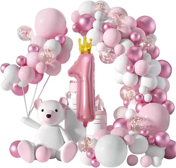 White_&_Pink_Large_Number_Balloons_Set_|_For_Birthday_Decorations_(1St_Birthday)