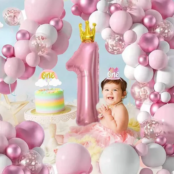 White_&_Pink_Large_Number_Balloons_Set_|_For_Birthday_Decorations_(1St_Birthday)