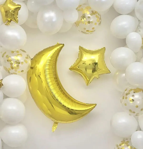 White_&_Gold_Crescent_And_Star_Balloon_Garland_Set_|_For_Twinkle_Little_Star_Baby_Shower_Birthday_(100_Pcs)_(16_Ft)