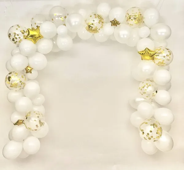 White_&_Gold_Crescent_And_Star_Balloon_Garland_Set_|_For_Twinkle_Little_Star_Baby_Shower_Birthday_(100_Pcs)_(16_Ft)