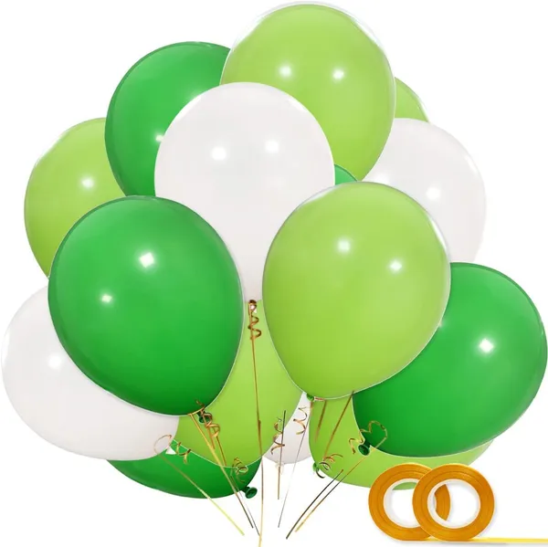 White_&_Green_Latex_Balloons_|_For_Jungle_Party_Supplies_|_Baby_Shower_Dino_Jungle_Jurassic_Birthday_Party_Decorations_(50_Pcs)_(12_Inch)