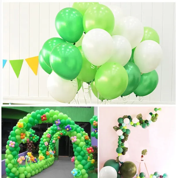 White_&_Green_Latex_Balloons_|_For_Jungle_Party_Supplies_|_Baby_Shower_Dino_Jungle_Jurassic_Birthday_Party_Decorations_(50_Pcs)_(12_Inch)