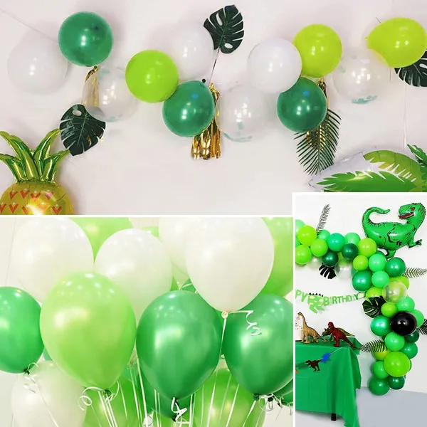 White_&_Green_Latex_Balloons_|_For_Jungle_Party_Supplies_|_Baby_Shower_Dino_Jungle_Jurassic_Birthday_Party_Decorations_(50_Pcs)_(12_Inch)
