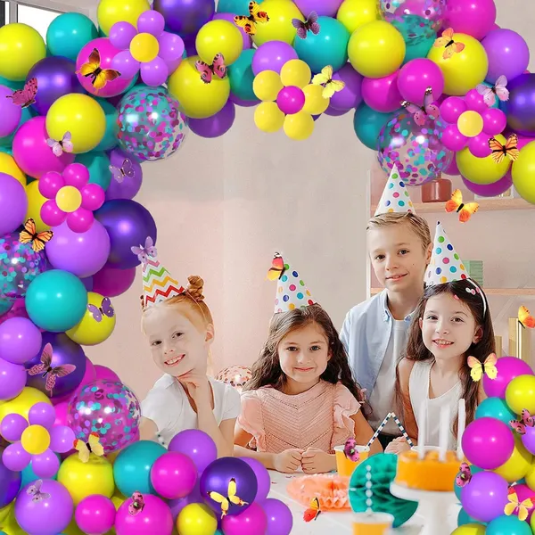 Purple_Blue_Rose_Red_&_Yellow_Rubber_Magic_Confetti_Balloon_Arch_Kit_With_3D_Colorful_Butterfly_Stickers_|_For_Baby_Shower_Wedding_Birthday_Party_Decorations_(136Pcs)