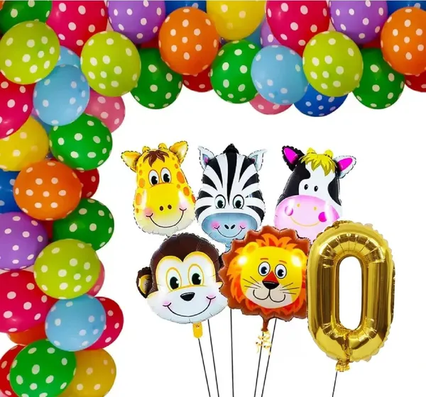 Multicolor_Jungle_Animal_Foil_Balloon_With_Polka_Print_Balloon_And_16_Inch_Number_0_Foil_Balloon_|_For_Birthday_Party_Decorations_(Pack_Of_35_Pcs)
