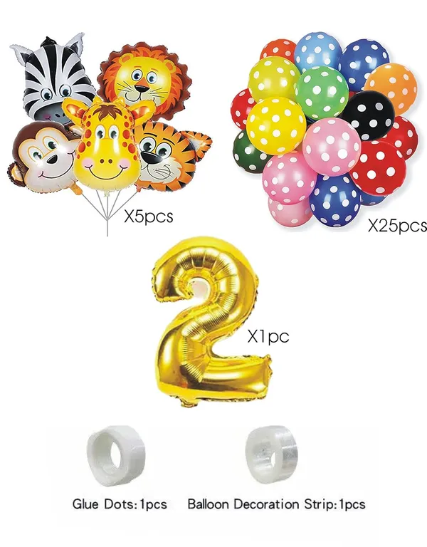 Multicolor_Jungle_Animal_Foil_Balloon_With_Polka_Print_Balloon_And_16_Inch_Number_2_Foil_Balloon_|_For_Birthday_Party_Decorations_(Pack_Of_35_Pcs)