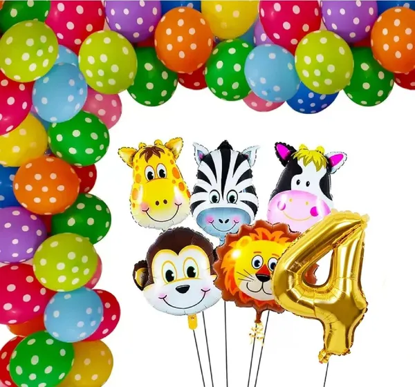 Multicolor_Jungle_Animal_Foil_Balloon_With_Polka_Print_Balloon_And_16_Inch_Number_4_Foil_Balloon_|_For_Birthday_Party_Decorations_(Pack_Of_35_Pcs)