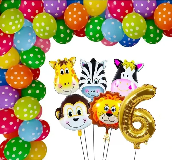Multicolor_Jungle_Animal_Foil_Balloon_With_Polka_Print_Balloon_And_16_Inch_Number_6_Foil_Balloon_|_For_Birthday_Party_Decorations_(Pack_Of_35_Pcs)