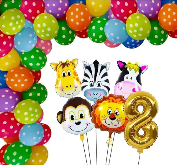 Multicolor_Jungle_Animal_Foil_Balloon_With_Polka_Print_Balloon_And_16_Inch_Number_8_Foil_Balloon_|_For_Birthday_Party_Decorations_(Pack_Of_35_Pcs)