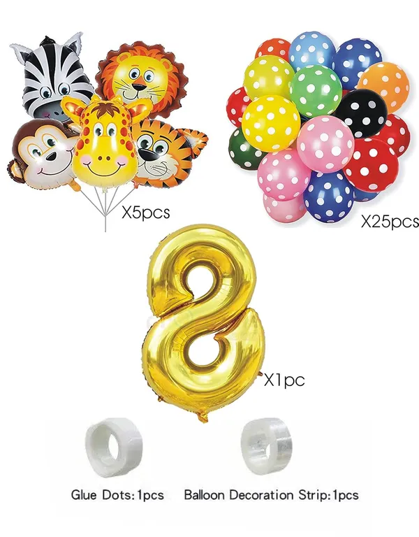 Multicolor_Jungle_Animal_Foil_Balloon_With_Polka_Print_Balloon_And_16_Inch_Number_8_Foil_Balloon_|_For_Birthday_Party_Decorations_(Pack_Of_35_Pcs)