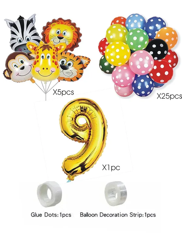 Multicolor_Jungle_Animal_Foil_Balloon_With_Polka_Print_Balloon_And_16_Inch_Number_9_Foil_Balloon_|_For_Birthday_Party_Decorations_(Pack_Of_35_Pcs)