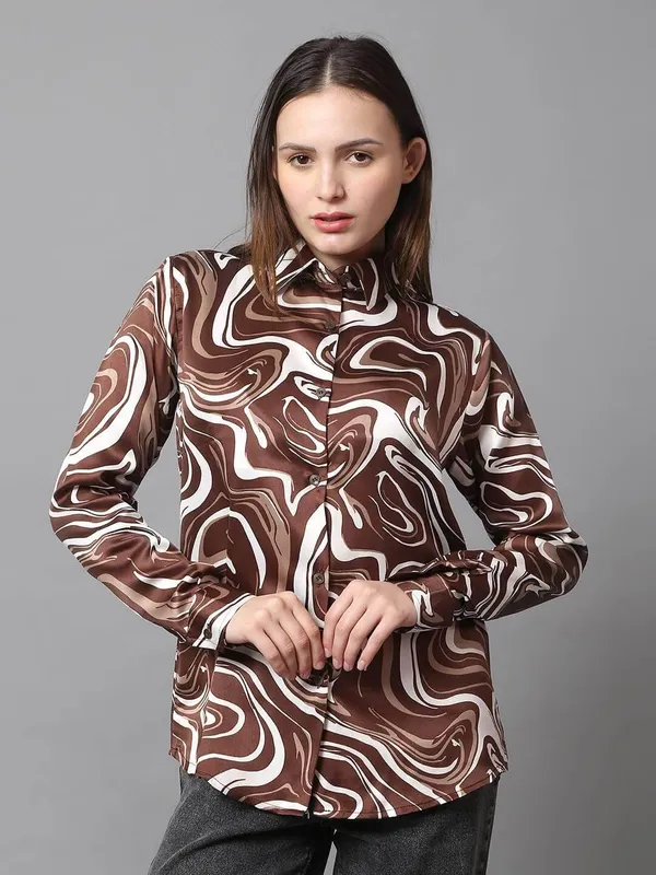 Brown_Printed_Satin_Regular_Fit_Solid_Shirt