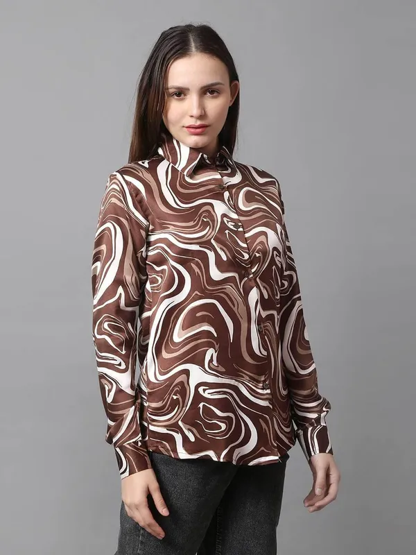 Brown_Printed_Satin_Regular_Fit_Solid_Shirt