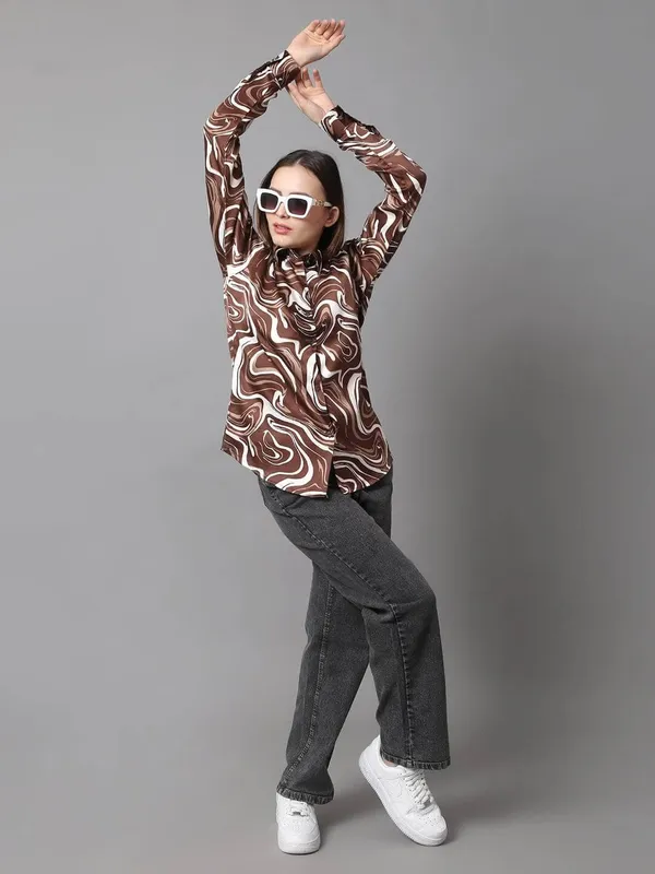 Brown_Printed_Satin_Regular_Fit_Solid_Shirt