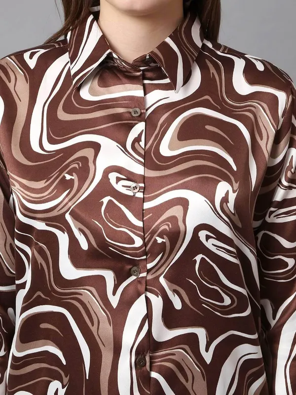 Brown_Printed_Satin_Regular_Fit_Solid_Shirt