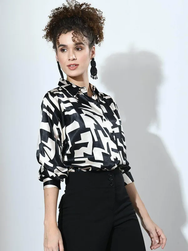 Black_&_Beige_Curved_Printed_Satin_Regular_Fit_Solid_Shirt