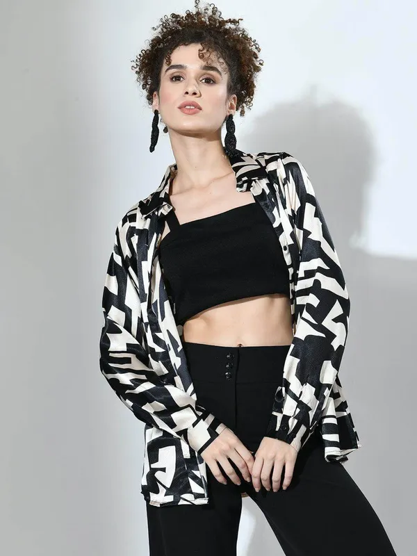 Black_&_Beige_Curved_Printed_Satin_Regular_Fit_Solid_Shirt