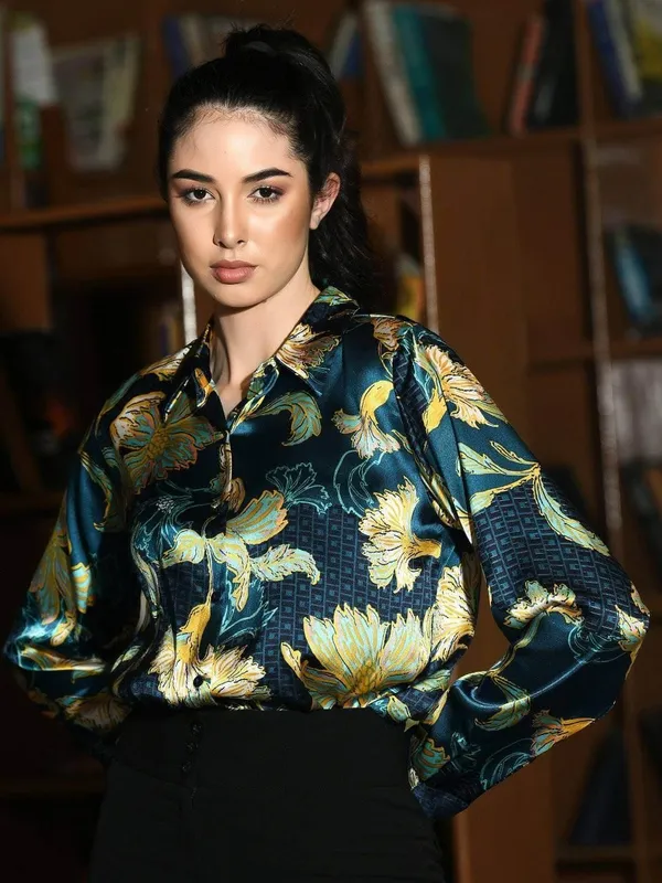 Teal_Blue_Floral_Printed_Satin_Regular_Fit_Solid_Shirt