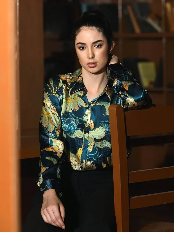 Teal_Blue_Floral_Printed_Satin_Regular_Fit_Solid_Shirt