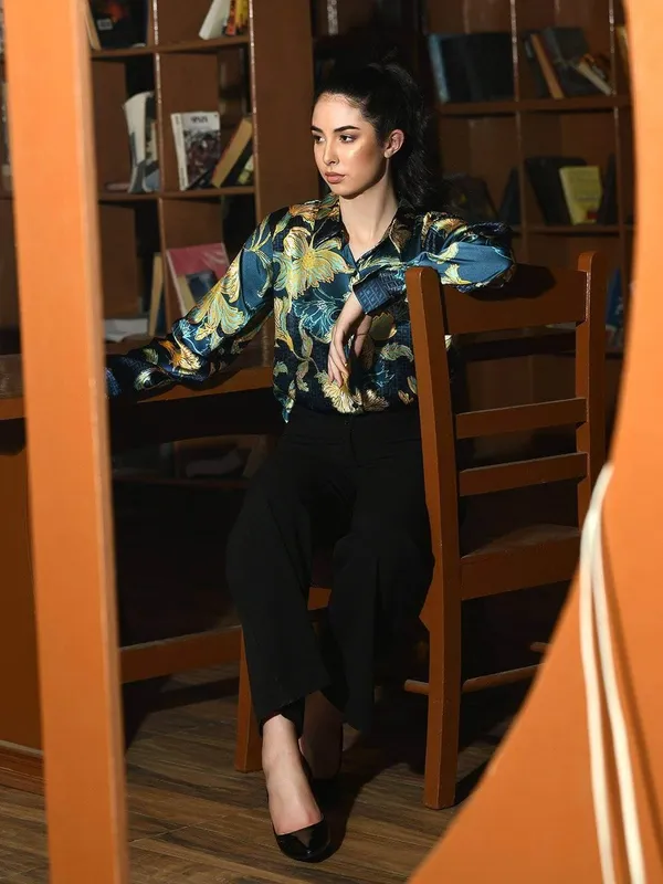 Teal_Blue_Floral_Printed_Satin_Regular_Fit_Solid_Shirt