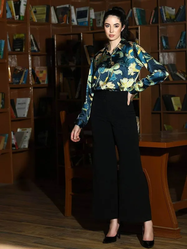 Teal_Blue_Floral_Printed_Satin_Regular_Fit_Solid_Shirt