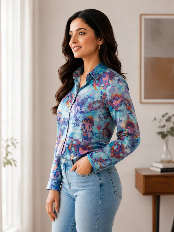 Azure_Paisley_Satin_Shirt
