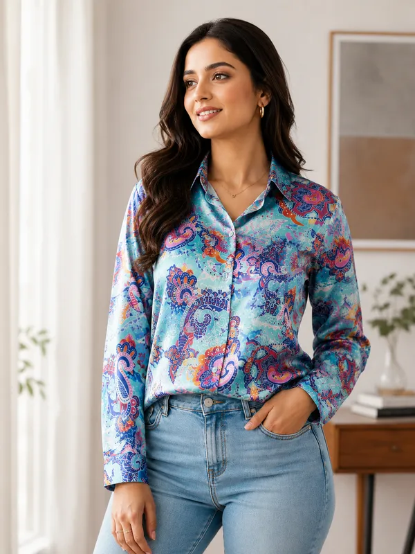 Azure_Paisley_Satin_Shirt