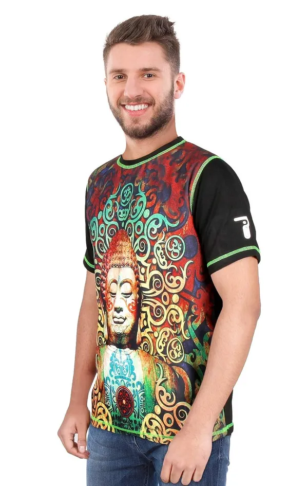 BUDDHA-PEACE-MEDITATION_|_UV_Reactive_T-SHIRT_Dry_Fit_Micro_&_100%_Biowashed_Cotton__|_210_GSM
