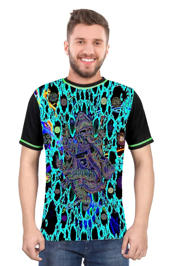 Multicolor_Limited_Edition_Digital_Printing_Uv_Glow_Ganesha-Chanting-Om-Dark_Round_Neck_Hippie_Style_T-Shirt_For_Men_&_Women_Customization_Available_Dry_Fit_Micro_&_100%_Biowashed_Cotton__|_210_GSM