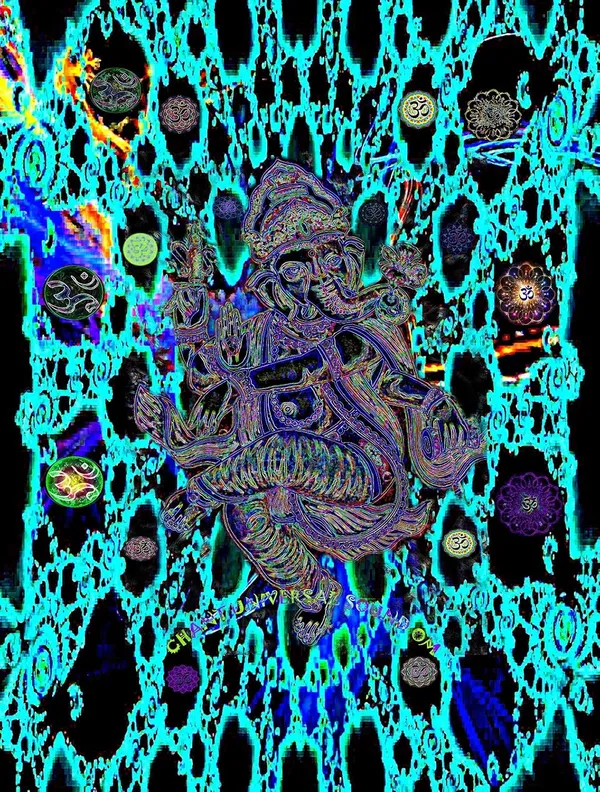 Multicolor_Limited_Edition_Digital_Printing_Uv_Glow_Ganesha-Chanting-Om-Dark_Round_Neck_Hippie_Style_T-Shirt_For_Men_&_Women_Customization_Available_Dry_Fit_Micro_&_100%_Biowashed_Cotton__|_210_GSM