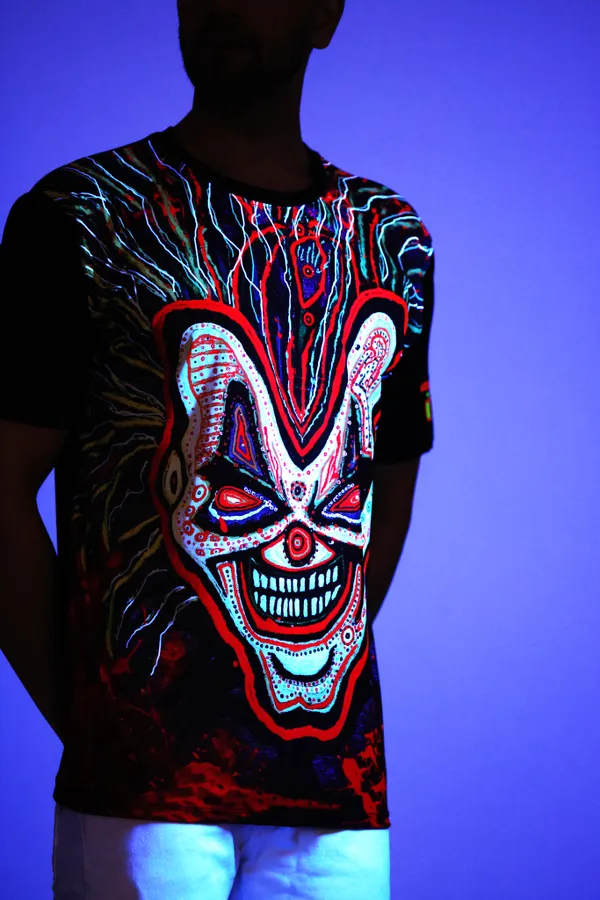 PSY_INSANE_JOKER-EVIL-LAUGH_|_UV_REACTIVE_ART_|__RAVE_EDITION__|_Unisex_T-SHIRT__|_210_GSM