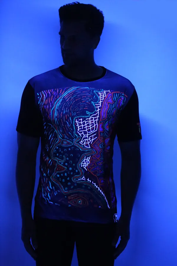 SHAMANIC_SACRED_FACES_|_UV_Reactive_Art_|_T-SHIRT_Dry_Fit_Micro_&_100%_Biowashed_Cotton__|_210_GSM