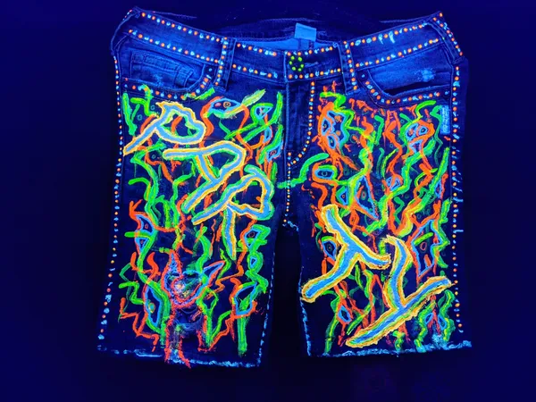 One-Of-Kind_|_INSANE_Hand_Art_|__PARTY_Wear_DENIM_Shorts_|_UV_&_Glow_In_Dark__Reactive